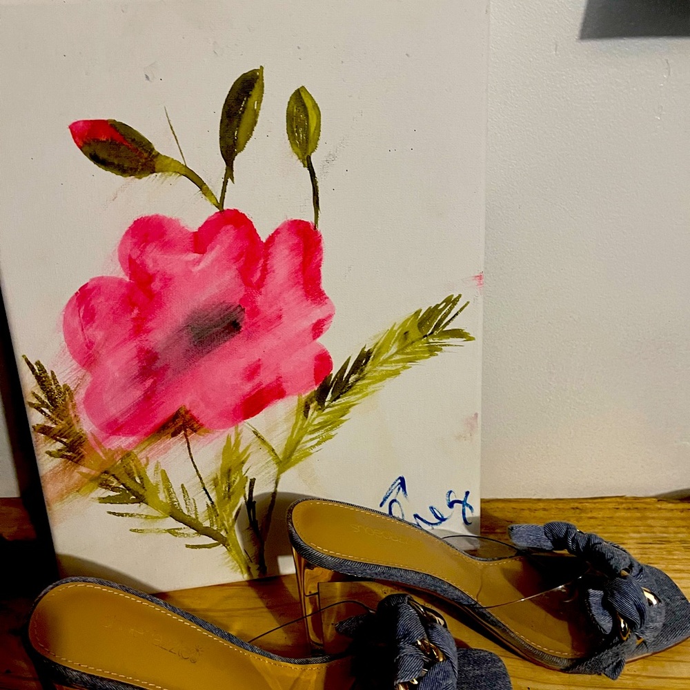 Shoe dazzle clear and denim open toe heels